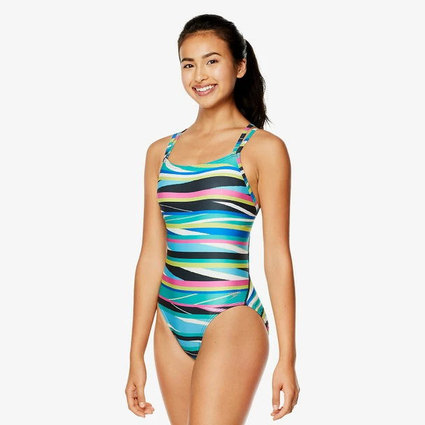 Speedo Women's Party Pattern Volt Back Swimsuit - 2022 1 Speedo Women's Party Pattern Volt Back Swimsuit - 2022